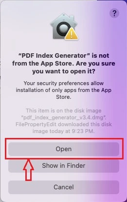 Mac: Confirm opening PDF Index Generator