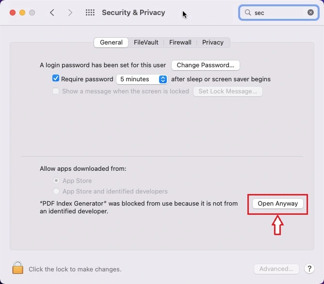 Mac: Security & Privacy - Open Anyway image