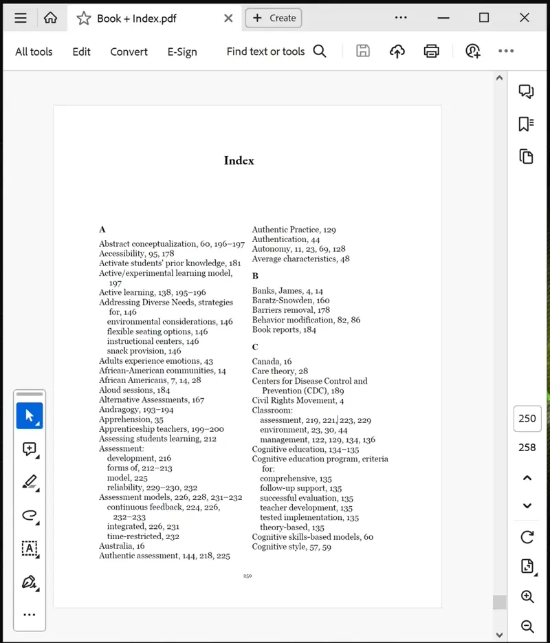 PDF book index hyperlinks