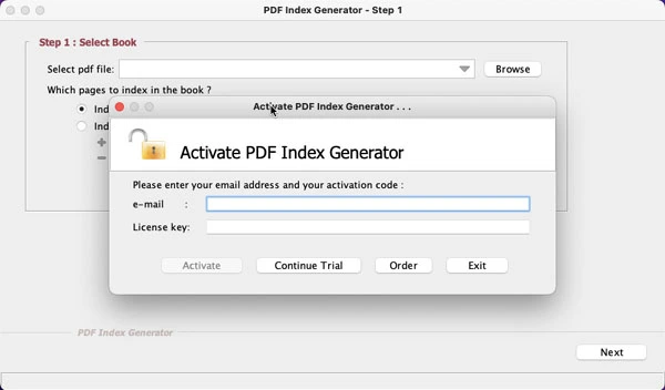 Mac: PDF Index Generator startup screen