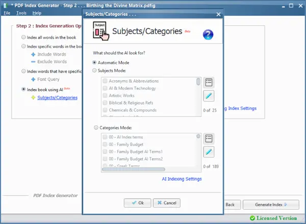 AI Modes Configuration Window