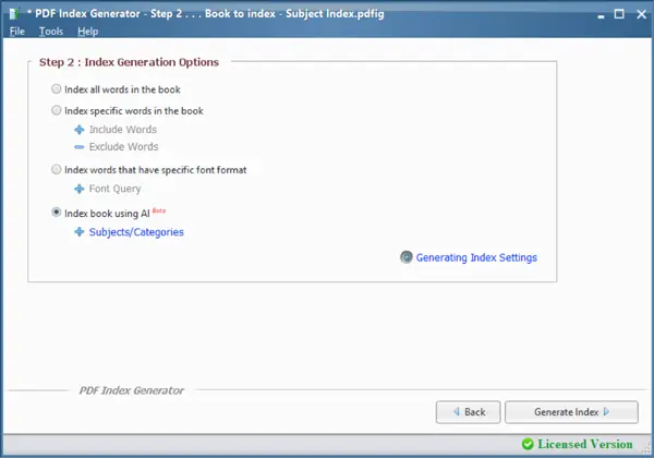 AI Indexing Option in Step 2