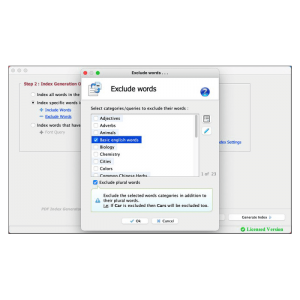 Specify the categories of words to force exclude them from the index