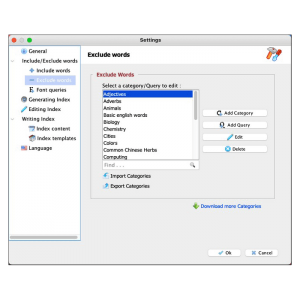 Program settings: Define words categories to force exclude from the index