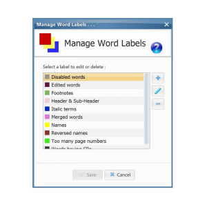 Program settings: Define word labels to categorize indexed terms into groups