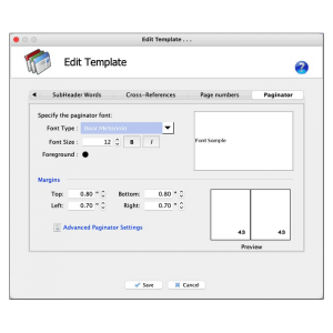 Program settings: Defining the index fonts, styling and colors